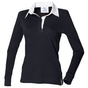 Front Row Womens/Ladies Long Sleeve Plain Sports Rugby Polo Shirt / Black/White